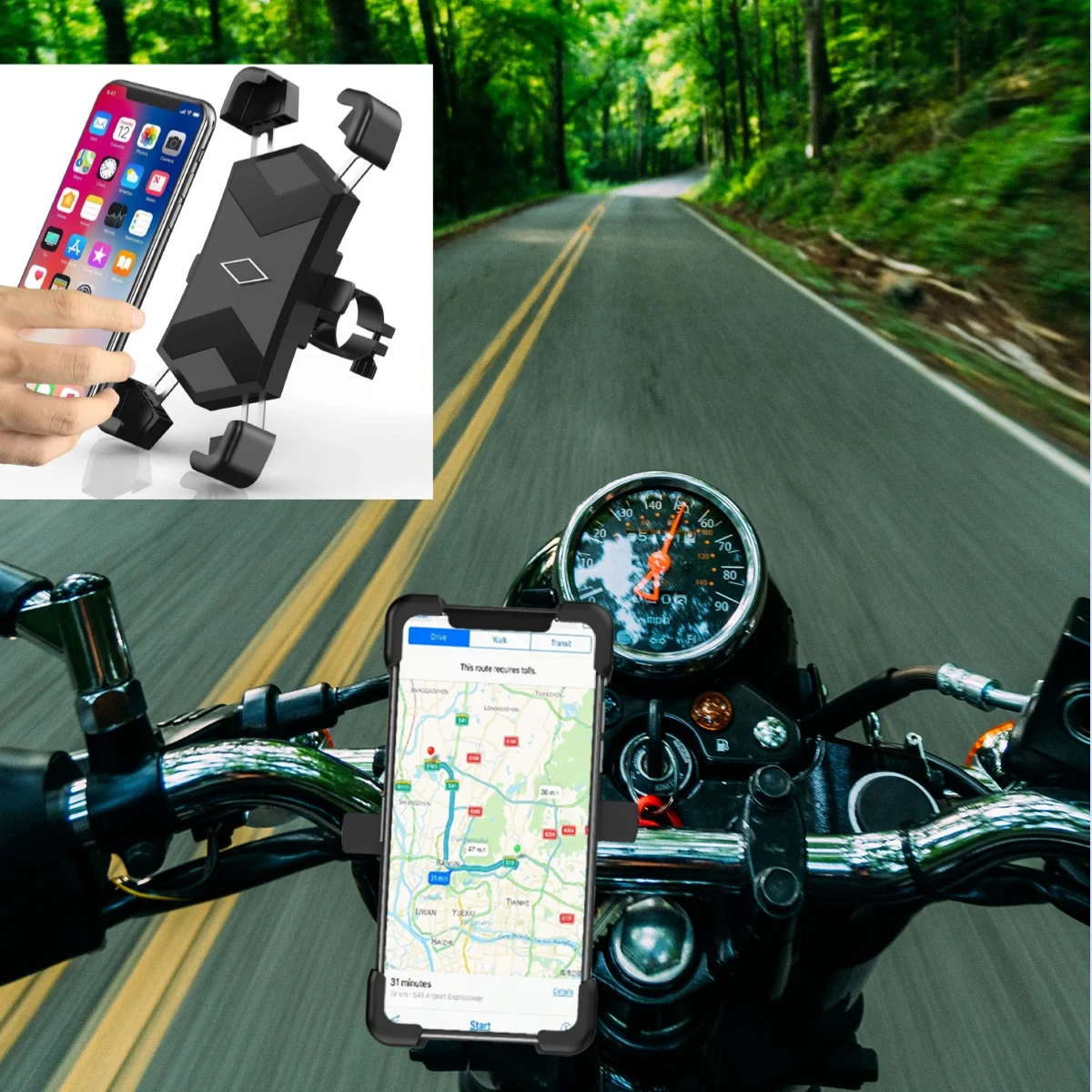 

Motorcycle Rearview Mirror Mobile Phone Mount Holder 360° Rotation Anti-Shake Bracket Mobile Phone Storage Rack