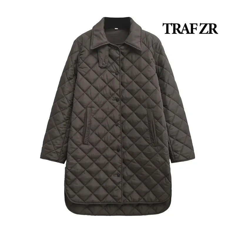 TRAF ZR Snow Parka Winter Parkas for Women Solid Plaid Long Padded Coat Warm Woman Winter Coats Elegant Luxury Women's Coat