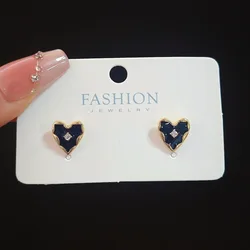 New Fashion Glaze Heart Women's Small Earrings Black Enamel Tiny Hearts Female Elegant Wedding Ear Decoration Unusual Earrings