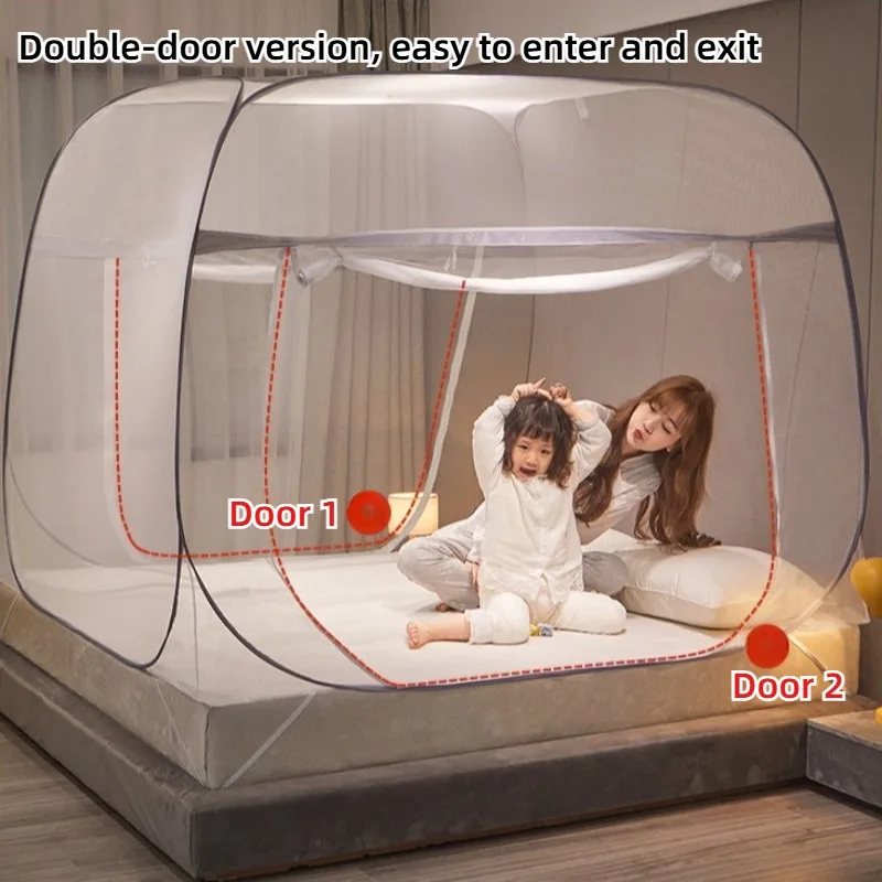 1PC Foldable Pop-Up Mosquito Net Tent with Full Bottom Safety Anti-Fall Design for Bedroom Hotel Camping Travel - No Instal