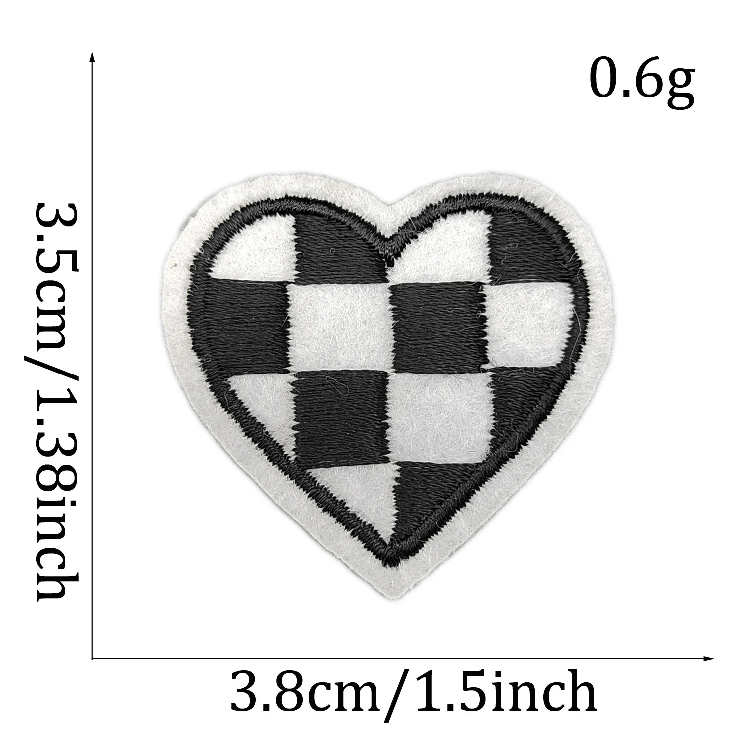 10pcs/20pcs/100pcs Black and White Grid Heart Iron On Motifs for Clothes Bags Hat Cap Embroidery Patches for Decoration