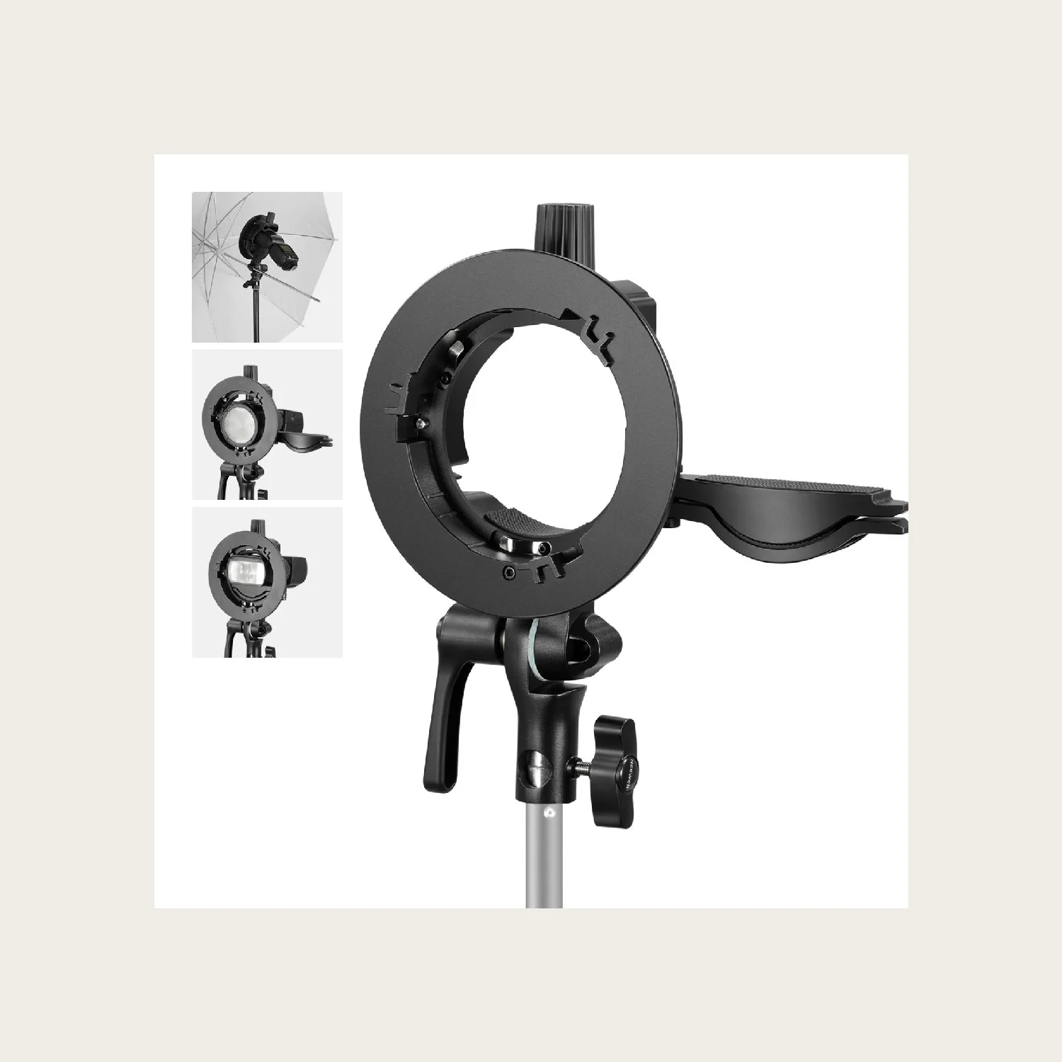 Soporte NEEWER CRB1 Tipo S con Montura Bowens para Flash de Cabeza Redonda y Cuadrada, Compatible con Flash Godox y Neewer