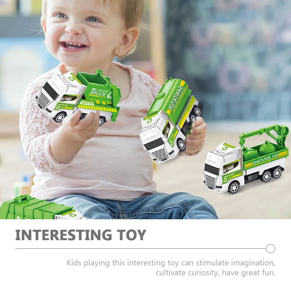 Conjunto de 4 Mini Veículos de Saneamento Movidos por Fricção para Crianças, Brinquedo para Desenvolvimento da Coordenação Motora, Presente de Aniversário e Natal