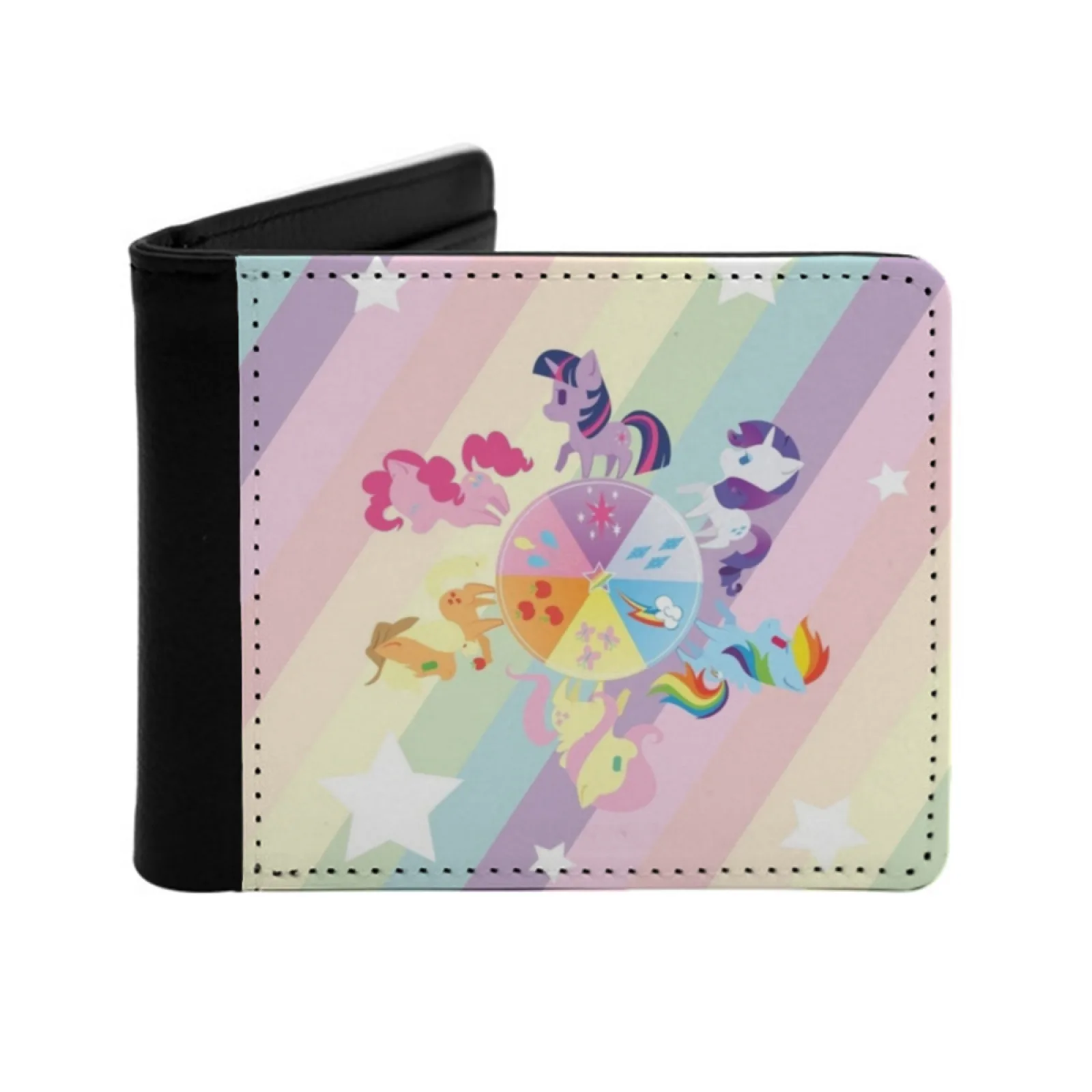 Rainbow Mane Six Personalized Men's Leather Wallet Card Money Bag Pu Leather Wallet Mlp Fluttershy Rarity Twilight Sparkle