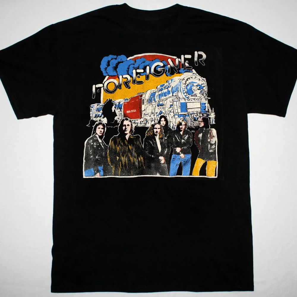 Foreigner Band retro T-shirt black Cotton Unisex Tee High Quality 100%Cotton Short Sleeve