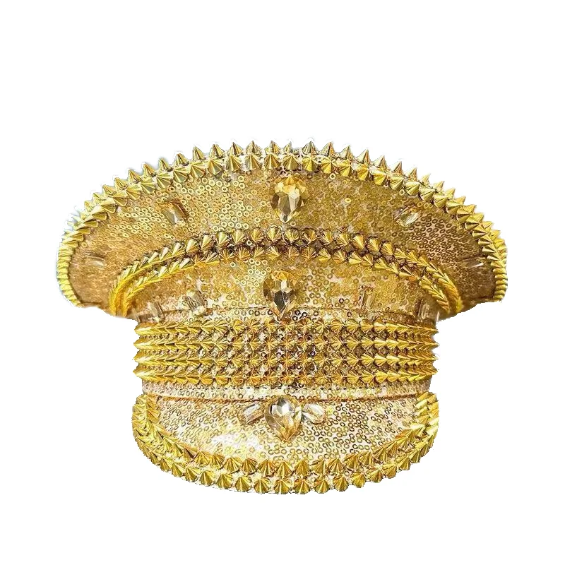 HongLuan Goldener Halloween-Kostümhut, Kapitänshüte mit Strasssteinen für Burning Man Festival Woman, Cosplay Damenaccessoires
