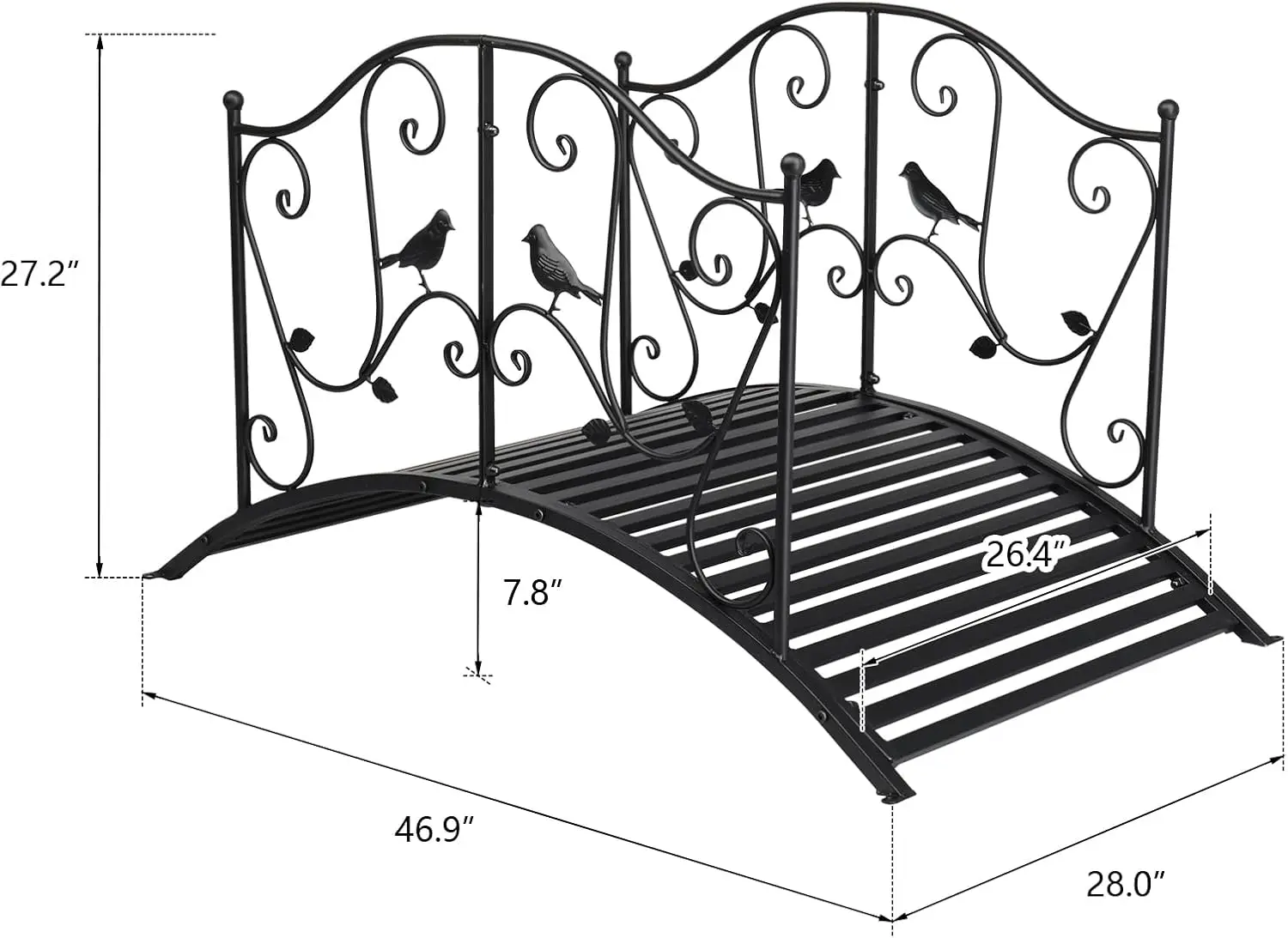 Modern Black Iron Garden Bridge Outdoor Decorative Arch Footbridge Walkway Furniture For Yard Pond Stream Backyard Landscaping Lawn, Black