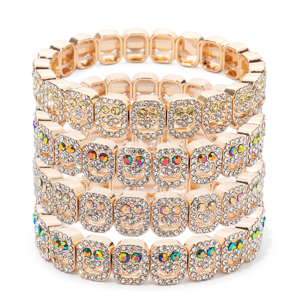 2024 New Paved Diamond Hyperbole Happy Bangle Gold Color Boho Golden Jewelry Sets For Women Hand Accessory