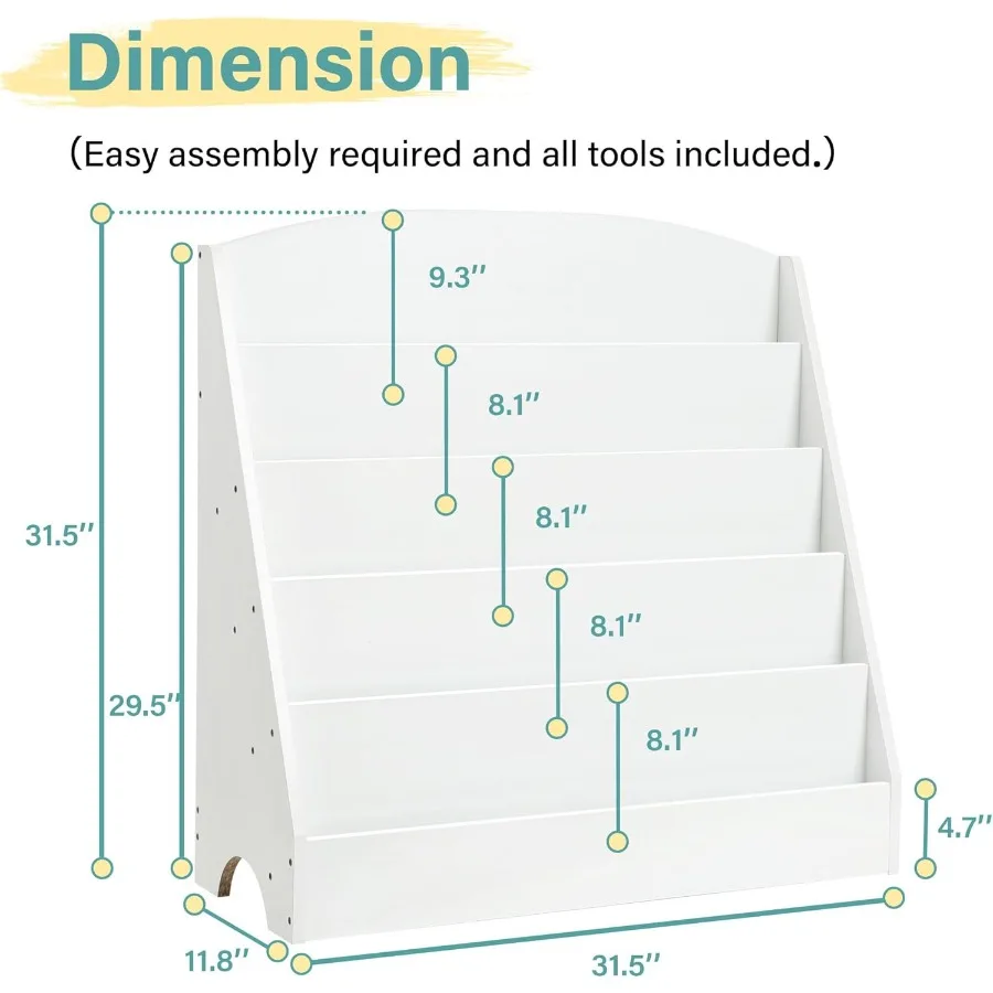 Rak Buku Kayu 5 Tingkat untuk Ruang Kelas, Ruang Bermain, dan Kamar Bayi, Rak Pajangan Buku Balita dengan Desain Aman dan Penyimpanan Luas
