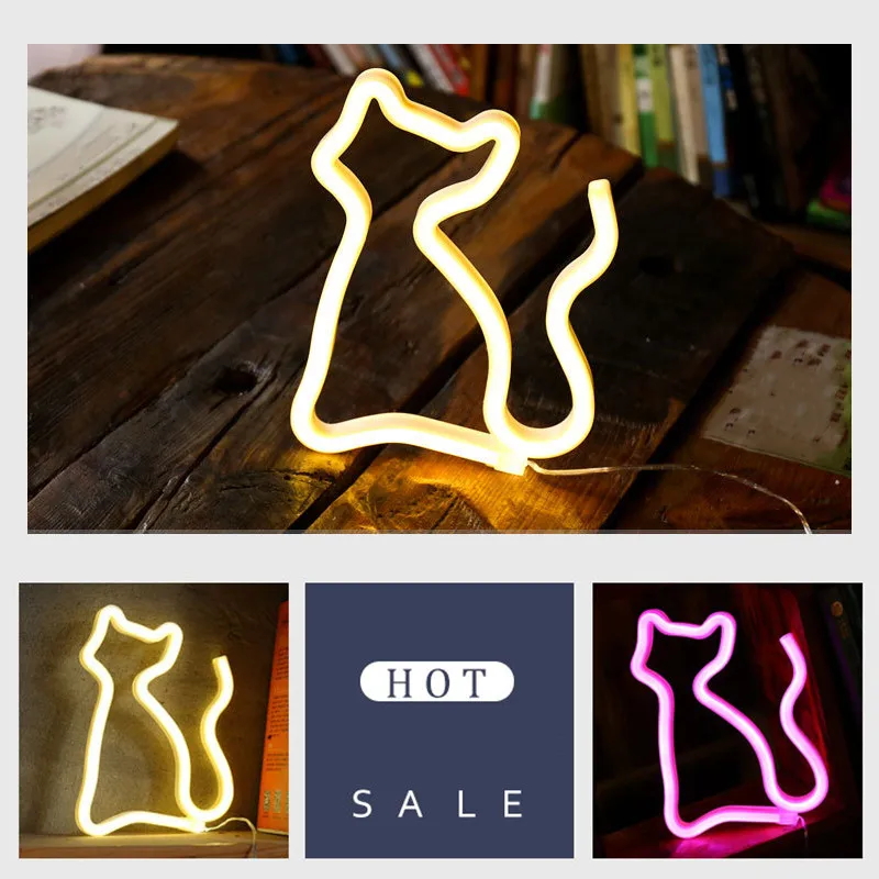 Cat Shaped Neon Light USB Battery Light Holiday Decor Neon Night Light Led Lamp for Bedroom Decoration Wedding Party Decor Gift