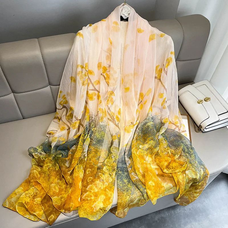 Bufandas de seda estampadas para mujer, chales de gran tamaño, Pashmina, Hijabs de talla larga, verano, 2022