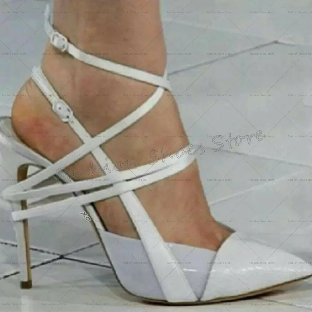 

White Cross Strap Pointed Toe Sandals Stilettos High Heels High Heel Shoes for Women Fashion Heels 2025 New Zapatos Para Mujere