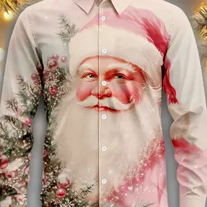 Weihnachtshemd Santa Claus Aboto, Langarm, 3D -Druck, dünner Polyester, Kragen, Freizeit, Knopf 8 Hauptverkäufe 3D -Shirt - №5