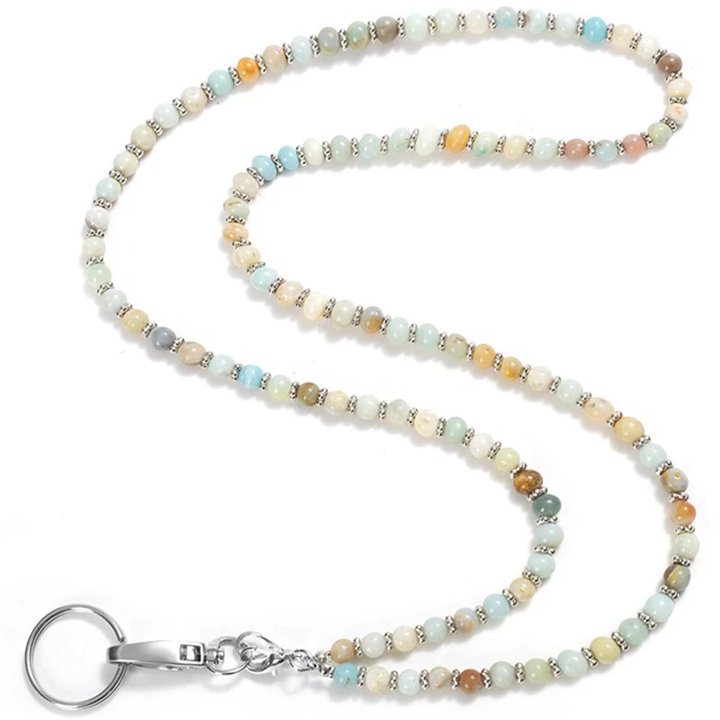 Beaded Lanyard For ID Badges And Keys, Cute Teacher Lanyard, Natural Stone Lanyard For Women Durable Easy Install Easy To Use