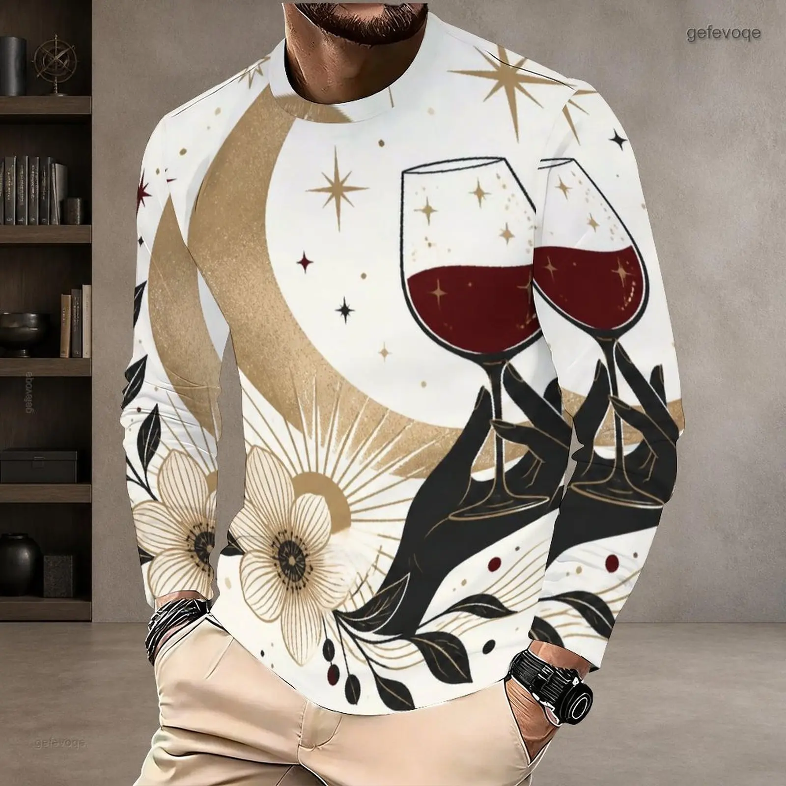 Men Round Neck Long Sleeve T Shirt Casual Tops Fashion Loose Pullover Daily Wear Shirts