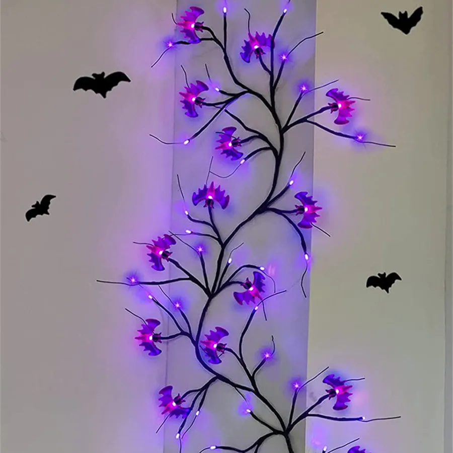 Halloween Willow Vine String Light Led Pumpkin Bat Spider Garland Lamp for Halloween Home Indoor Outdoor Party Garden Decoration