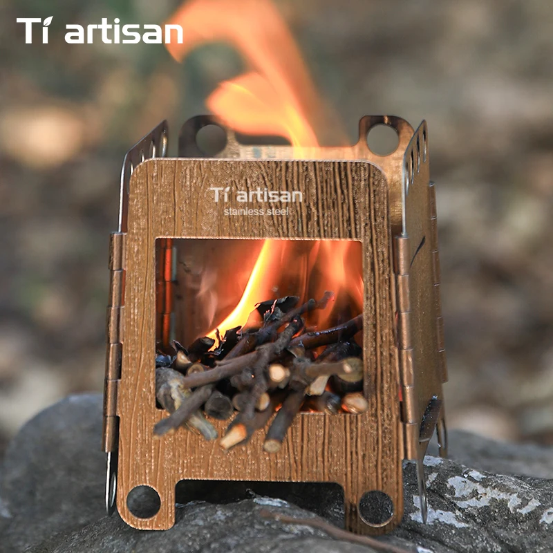 Tiartisan Stainless Steel Camping Stove Mini Portable Multi-fuel Stove Outdoor Foldable Compact Wood Burner With Storage Bag - view 2