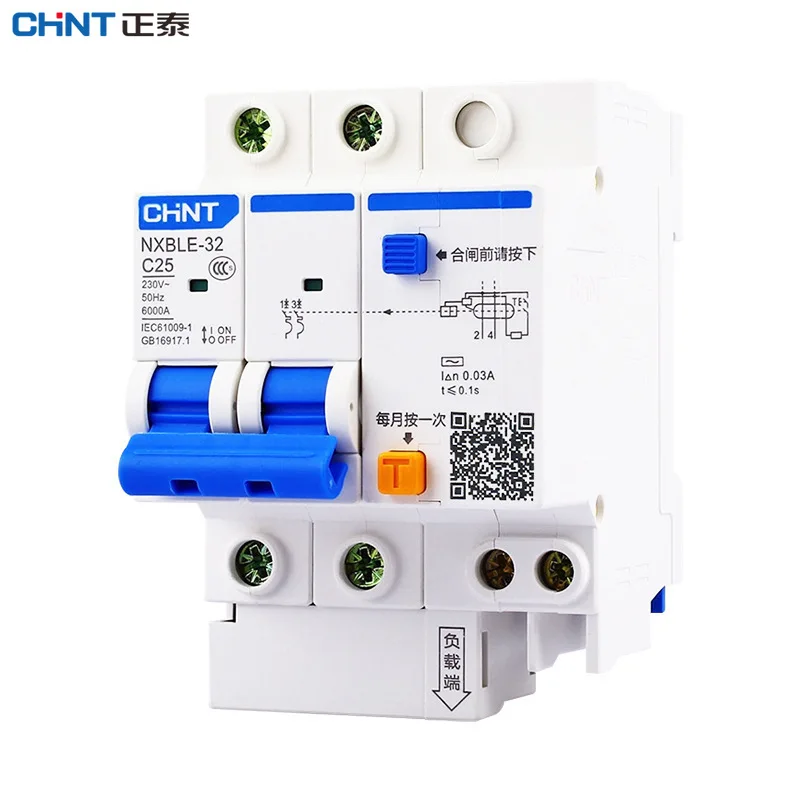 

CHINT NXBLE-32 Household Earth Leakage Switch 1PN 2P Residual Current Operated Circuit Breaker 6A 10A 16A 20A 25A 32A smart home