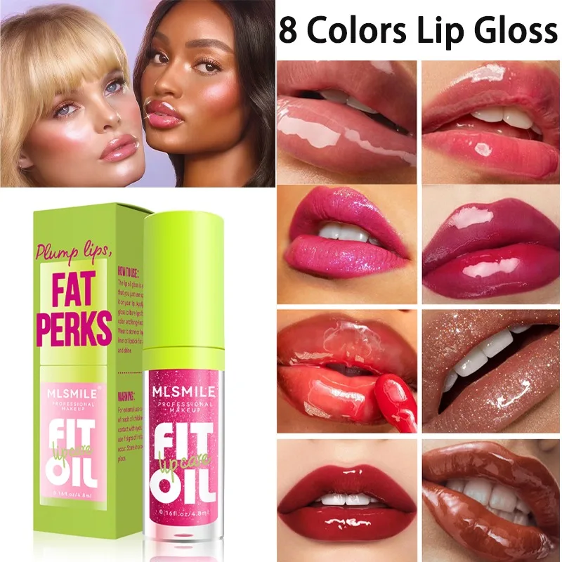 8 Colors Mirror Lip Gloss Lip Glaze Plump Lips Oil Pearlescent Clear Lipstick Lip Jelly Tint for Lips Care Moisturizing Lipgloss