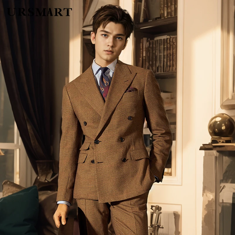 Classic double breasted men's casual suit with British style and gentlemanly style Customized men's suit for spring and autumn