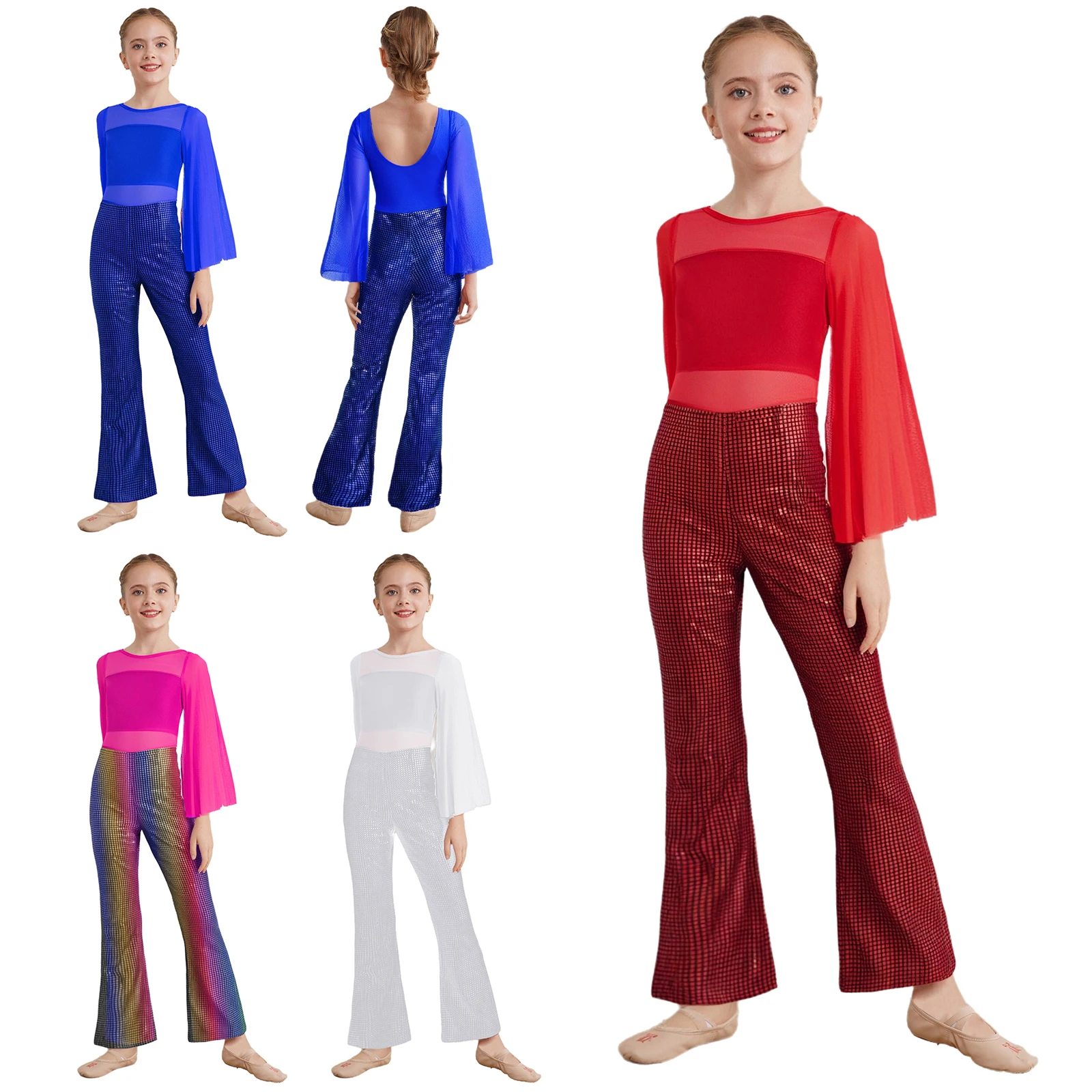 Costume de danse de pom-pom girl pour enfants filles, vêtements de danse latine Jazz, combinaison métallique à cloche, Costume de spectacle de fête à thème de carnaval