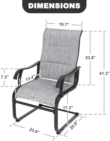 Set of 2 Patio Dining Chairs All Weather Outdoor Padded Textilene Chairs with High Back and Spring Motion Design