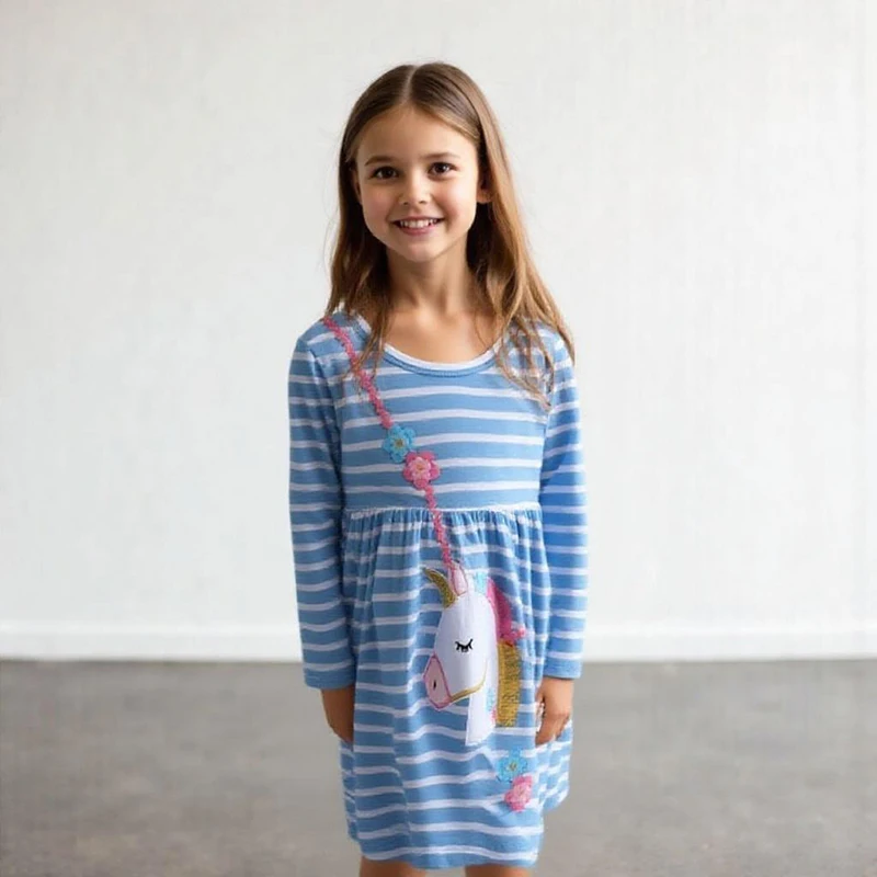 

Little maven Unicorn Shoulder Bag Design Dress Child Long Sleeve Dresses New Years Festival Dresses for Girls Casual Dresses