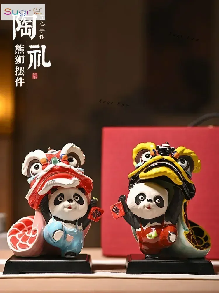 

Intangible Cultural Heritage National Style Panda merchandise Lion Dance Lion Dance Ceramic Crafts Art Ornament Creative Gifts C