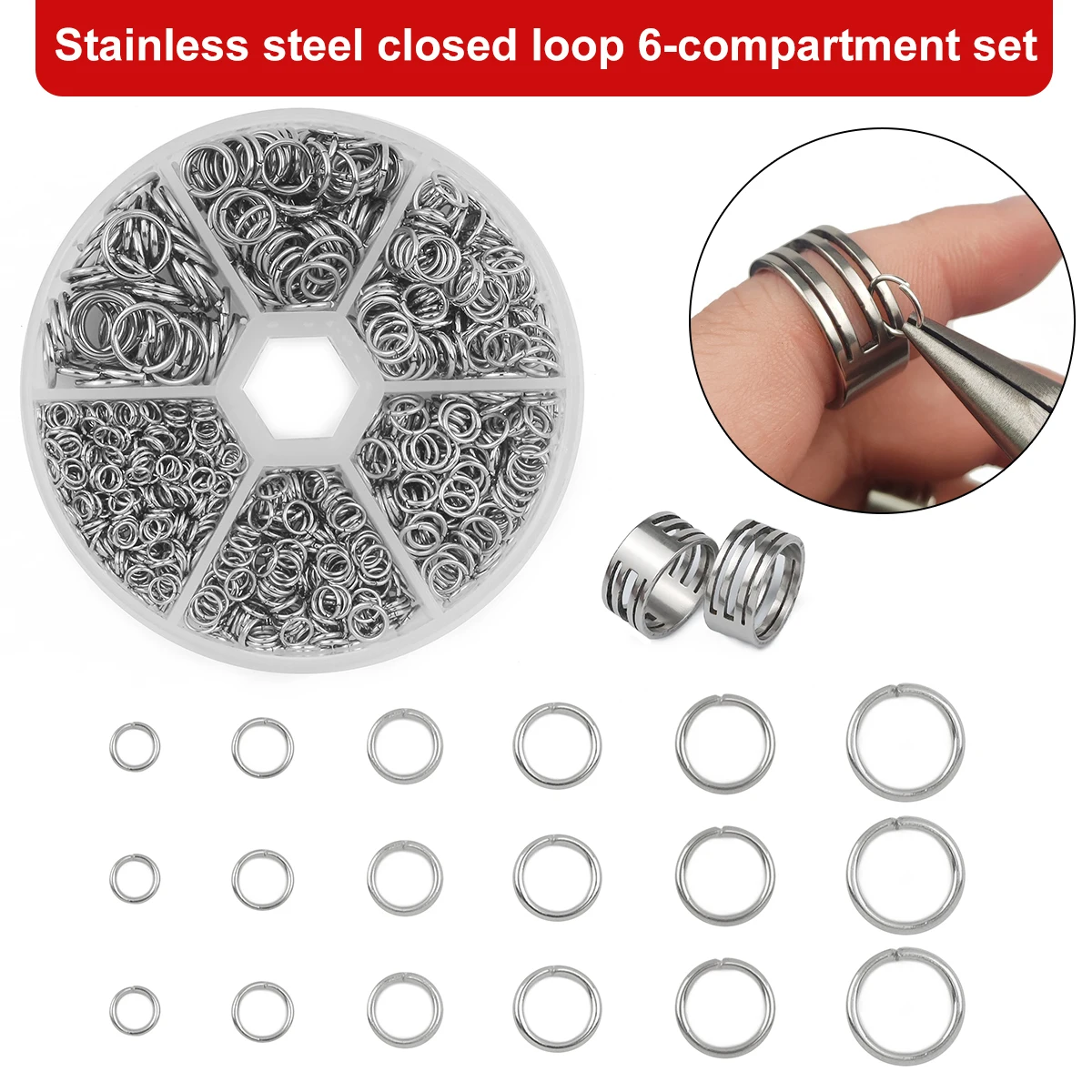 1200PCS Boxed Stainless Steel Closed Loop Kit 4/5/6/7/8/10mm Jump Rings Jewelry Making Materials For Bracelet DIY Accessories