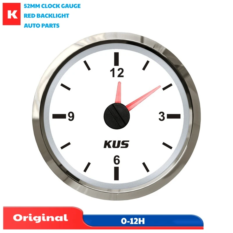 

High Quality KUS Analog Clock Gauges 0-12Hours Show Clock Meters 52mm Hourmeters with Red Backlight for Auto Boat Truck Yacht
