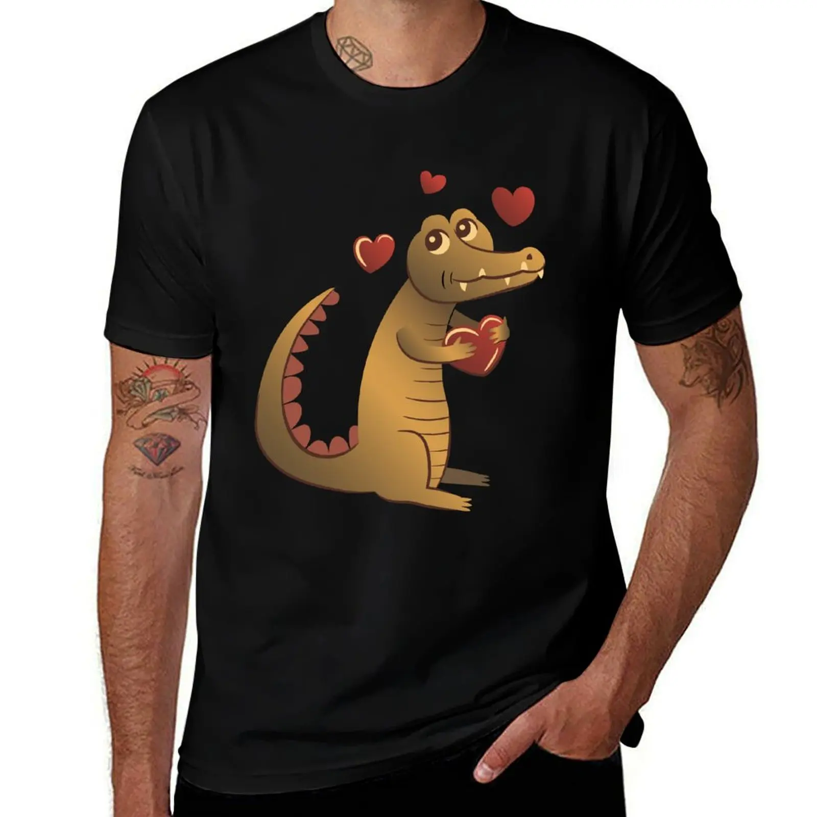 Crocodile in Love T-Shirt cotton t shirts man 100% t shirts for man cotton funny
