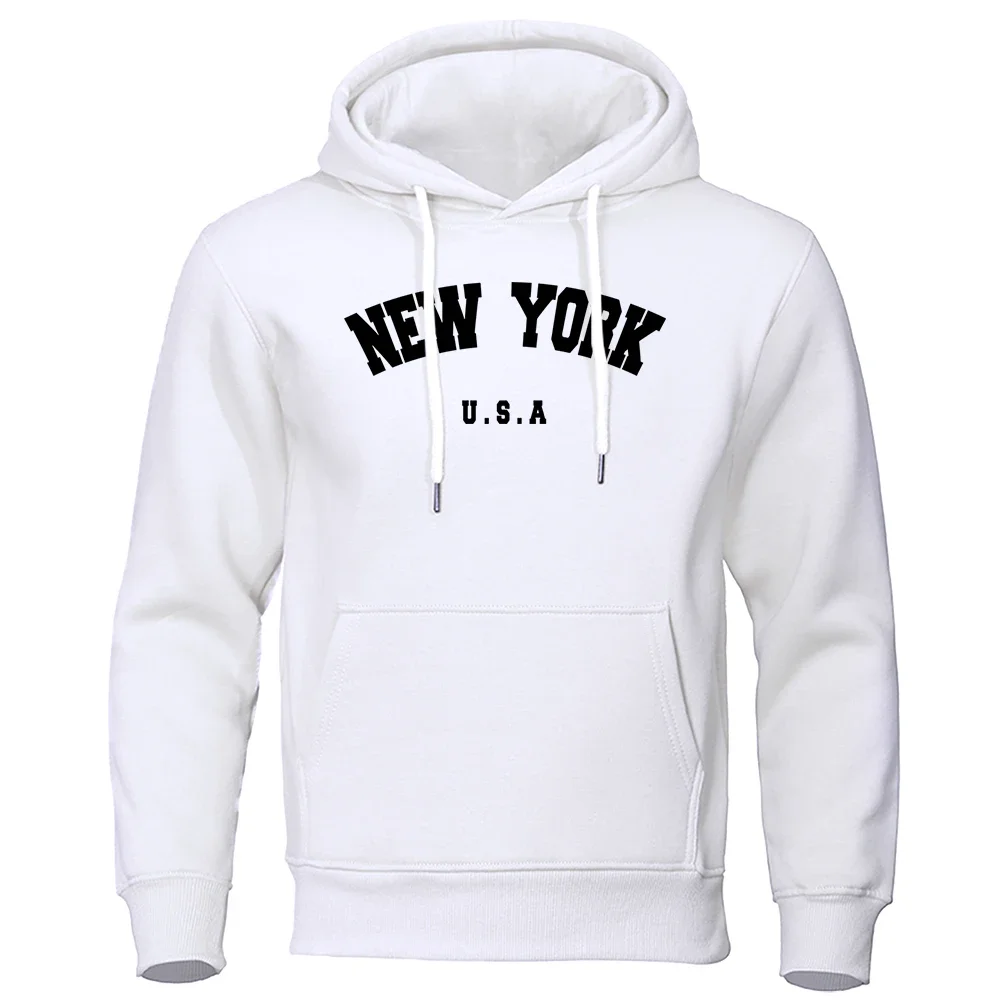 

NEW YORK Letter U.S.A City Print Hoody Men Fashion Casual Long Sleeves Hooded Loose Oversize Pullover Hoodie Street Sweatshirt