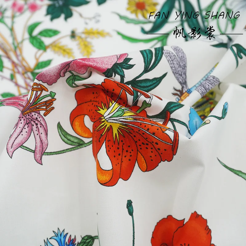 2026 New Fashion Hundred-Flower Garden Insect Digital Cotton Fabric For Dress Shirt Telas Para Costura Tissus Couture ткань Diy
