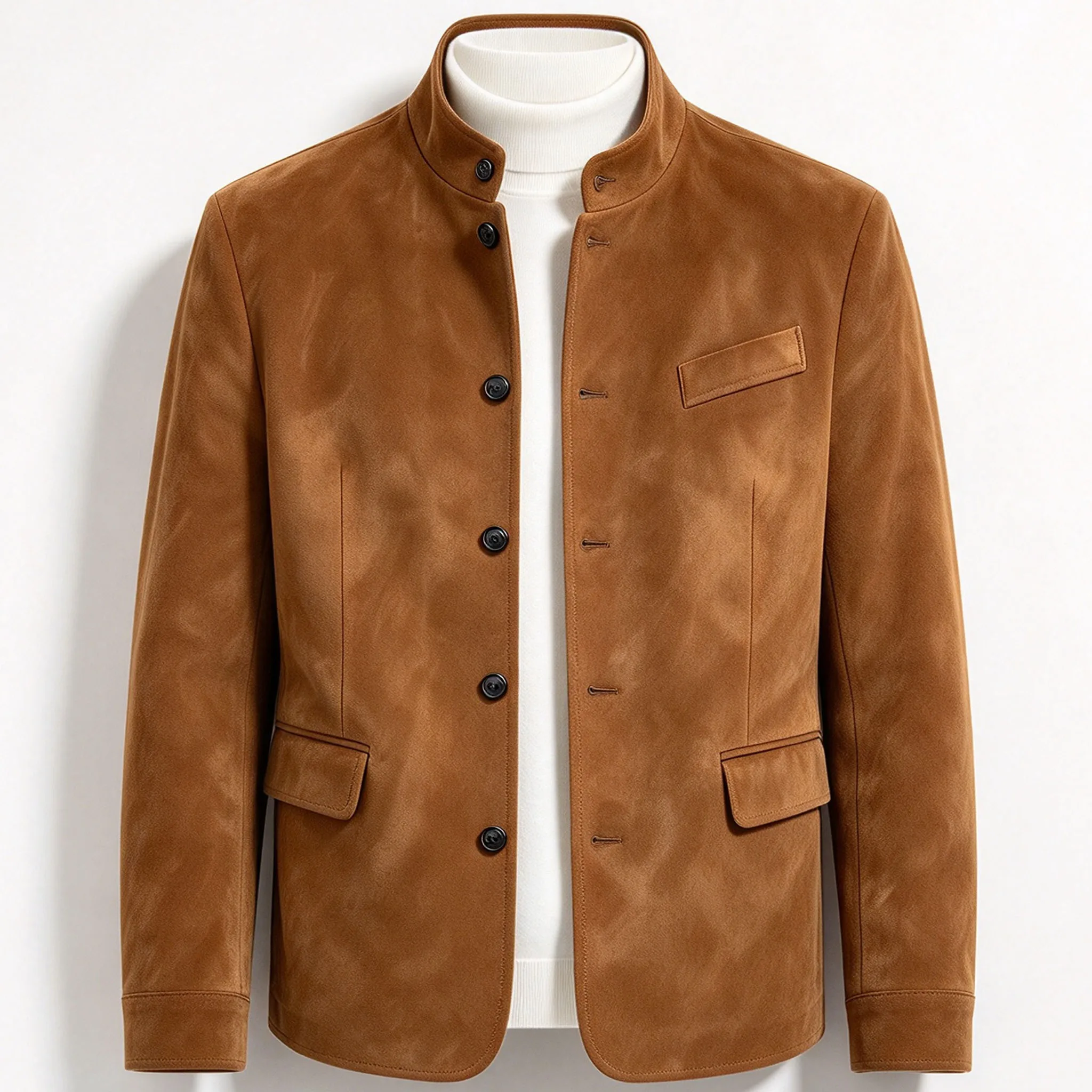 Vintage Men Velvet Blazer Stand Collar 5 Buttons Slim Fit Suit Jacket Casual Business Warm Coat For Wedding Party Autumn Winter