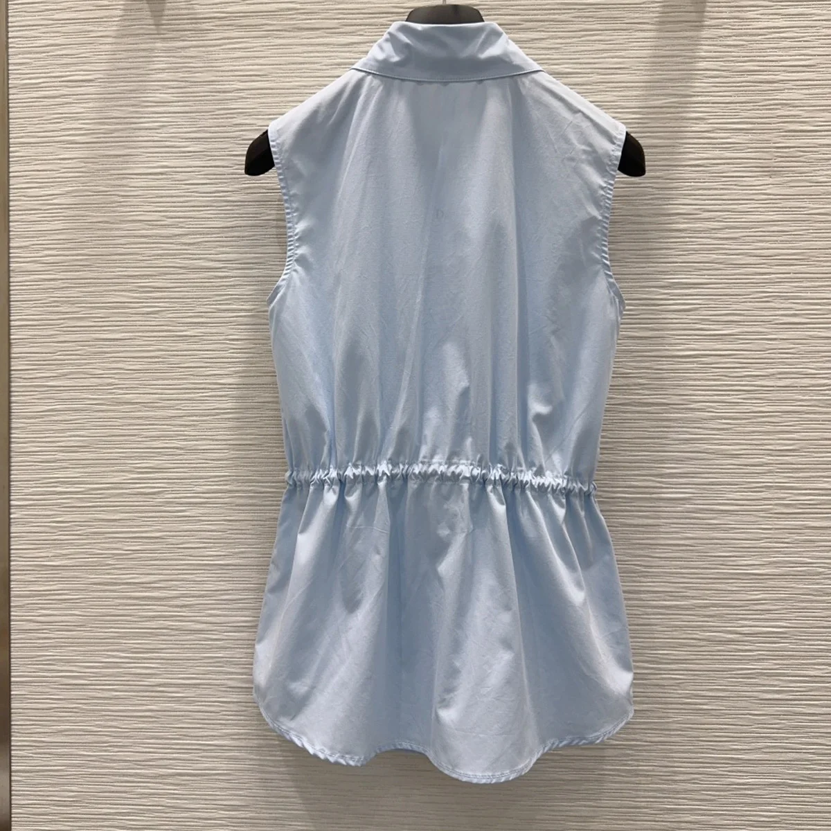 High Quality Women Sleeveless Shirt Collar Blouse Drawstring Waist Button Front Woven Cotton Lined Casual Vest Top lyt2672304