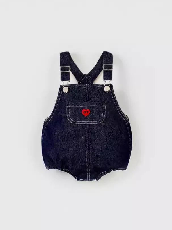 2025 Autunno Nuovo Bambino Senza Maniche Della Cinghia Della Tuta di Cotone Della Ragazza del Ragazzo Del Cuore Tasca Della Tuta di Jeans Infantile Del Bambino Carino Tute e Salopette 0-24M