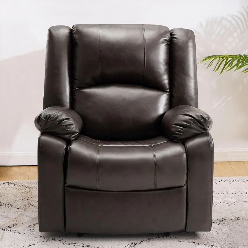 Manual Recliner Chair for Adults, Waterproof Leather Reclining Chairs for Small Spaces, Living Room Single Sofa Recliner