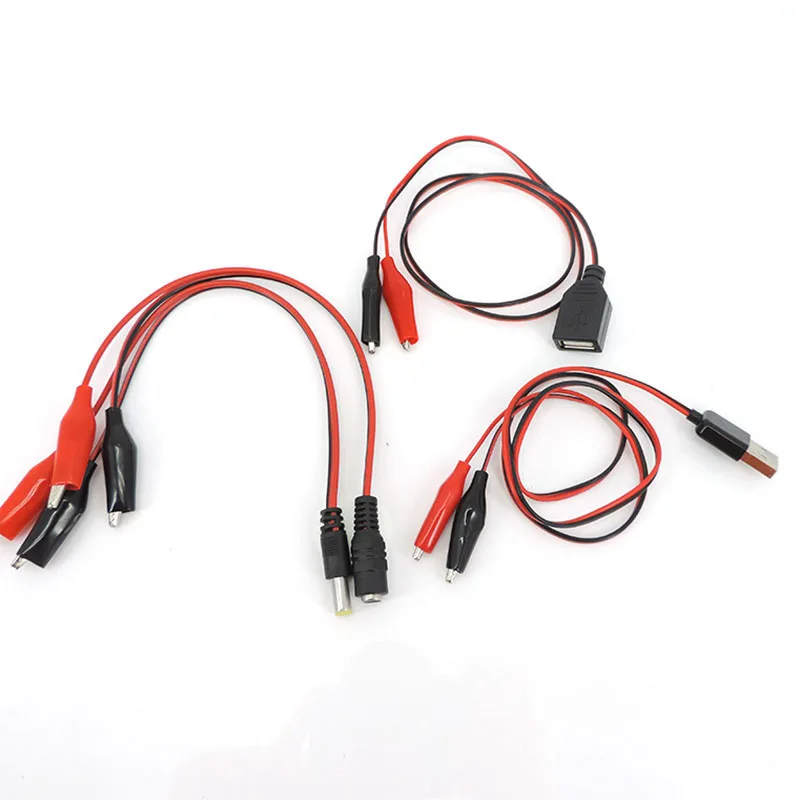 1pair Alligator Cilps to USB DC Male Female 5.5x2.1mm cable Plug Test Lead Jumper Wire Crocodile Clip Probe connector Adapter O1