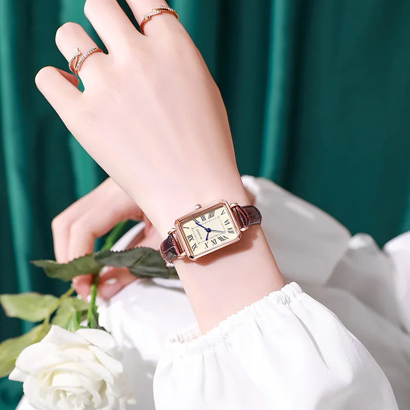 Luxury Fashion Square Quartz Watches for Women Student Elegant Genuine Leather Strap Ladies Wristwatch Casual Daily Wear School