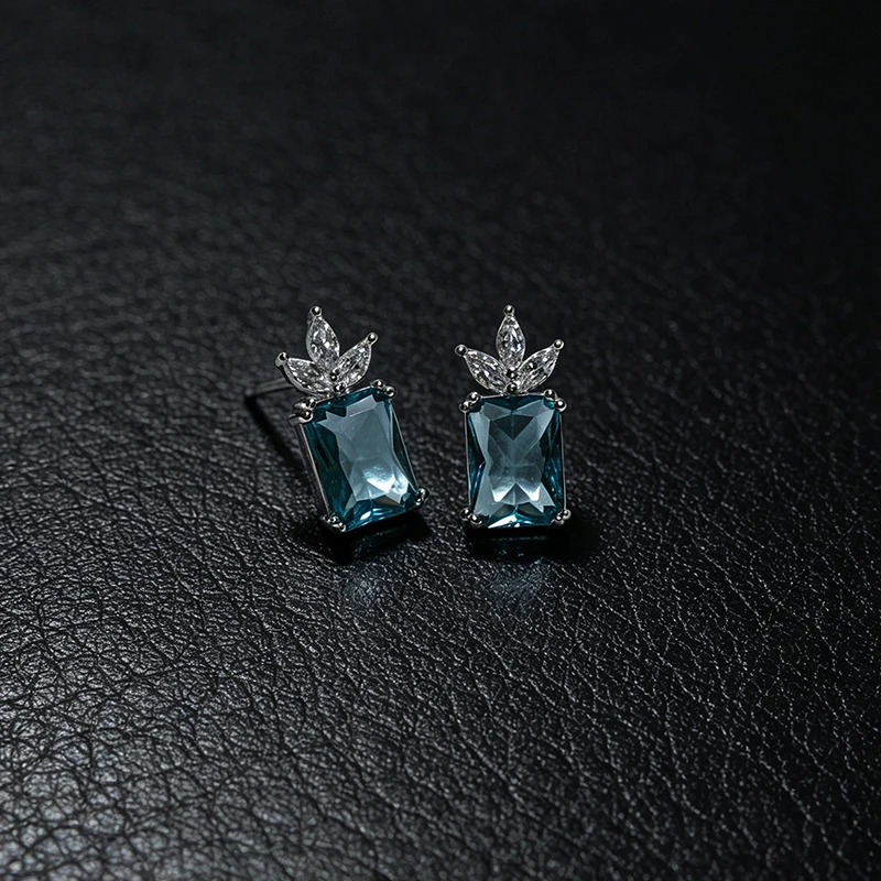 OZAN S925 Sterling Silber Ohrringe, Ohrstecker, blauer CZ-Ananas-Schmuck, modischer Edelsteinschmuck für Frauen, Damen, Mädchen, Geburtstagsgeschenk – Detail 3