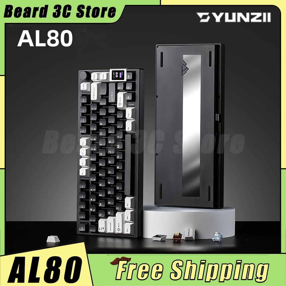 YUNZII AL80 Mechanical Keyboard Tri Mode Wireless Keyboard QMK/VIA Aluminum Alloy Keyboard with LCD Screen PC Gamer Gift Custom