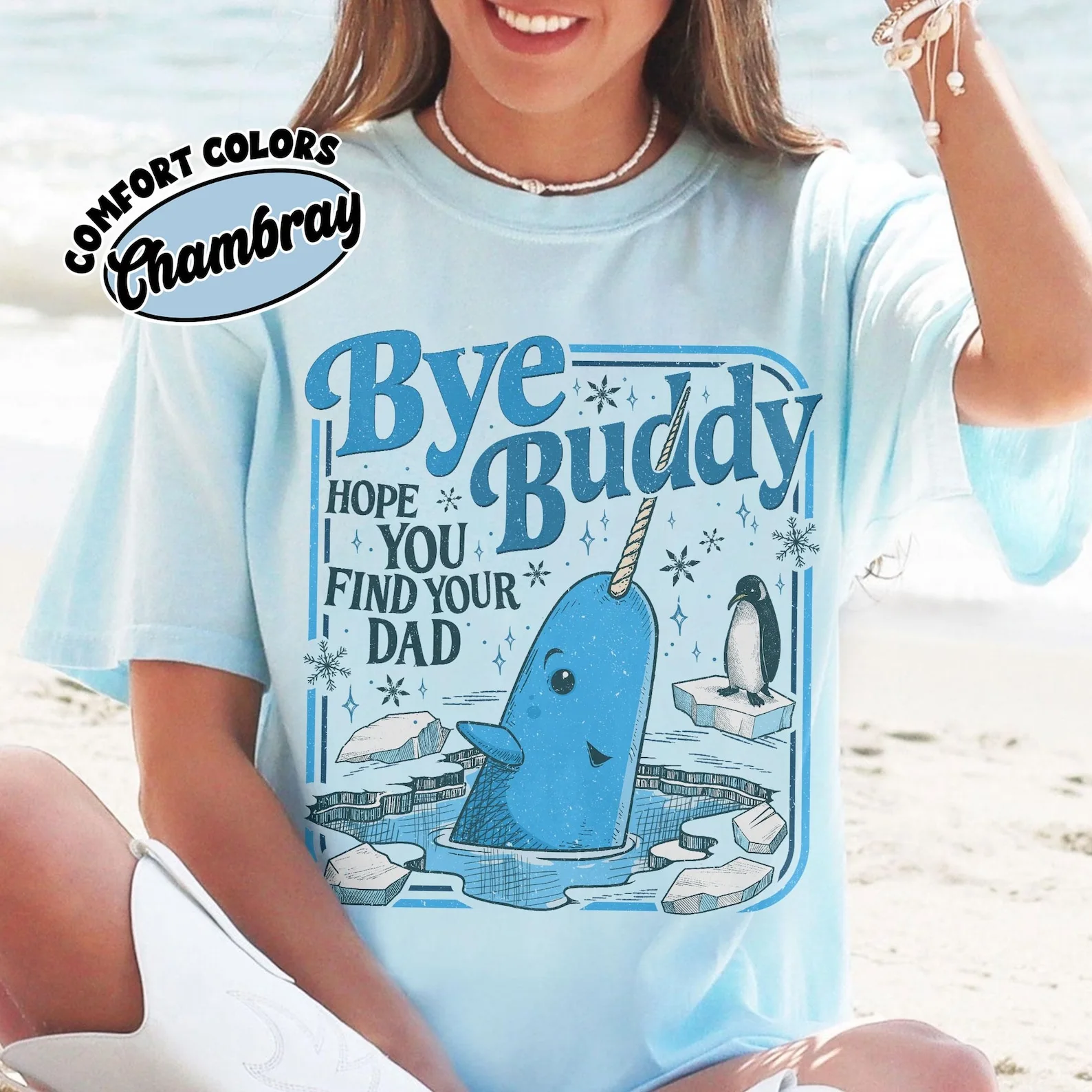 Bye Buddy Hope You Find Your Dad Shirtcotton, Buddy Narwhal Xmas T Shirt