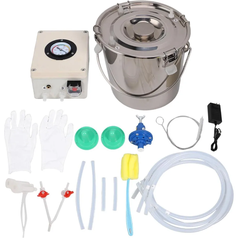 

Goat Milking Machine, 12L Portable Pulsation Vacuum Pump, 304 Stainless Steel Bucket 12000mAh US Plug 100‑240V, Goat Milk Pump