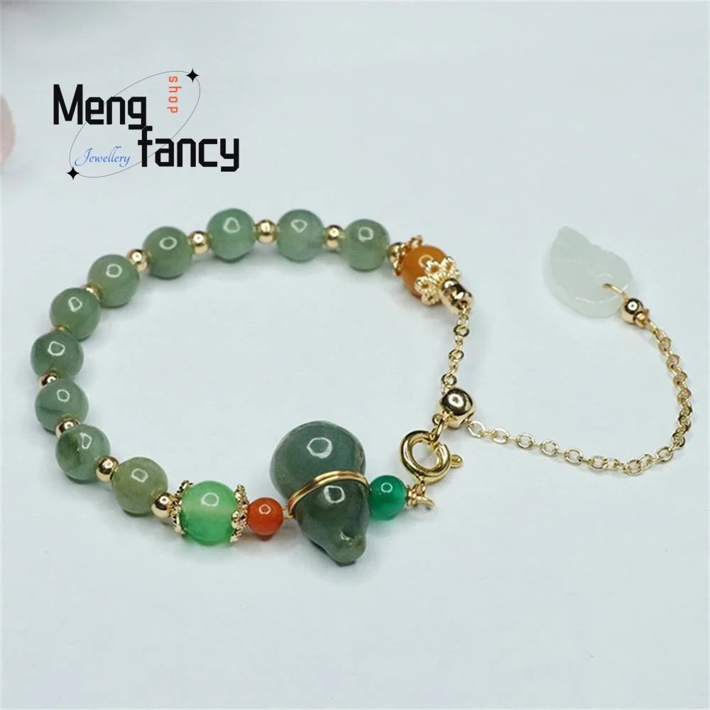 

Natural Jadeite Oil Green Gourd Leaf Jade String Female Bracelet Exquisite Elegant High-grade Couple Luxury Quality Fine Jewelry