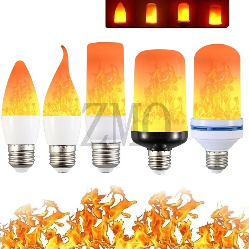 Bombilla LED E27 con efecto de llama, lámpara E14 E27, bombilla tipo maíz, 4 modos, luz LED para fiestas, efecto de llama dinámico, 85v-265v para iluminación del hogar