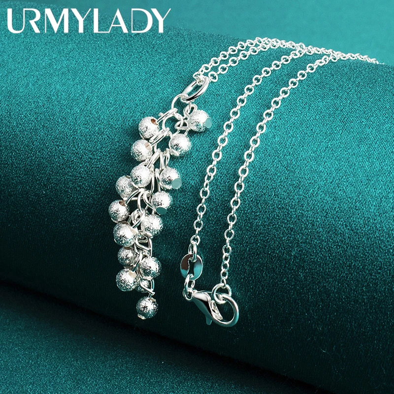 

URMYLADY 925 Sterling Silver Matte Grape 16/18/20/22/24/26/28/30 Inch Pendant Necklace For Women Wedding Party Fashion Jewelry