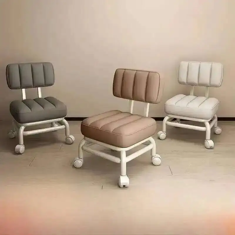 Household Small Wheel Mute Universal Backrest Stool Net Red Sofa Chair Stool Shoe Changing Multifunctional Pulley Low Stool