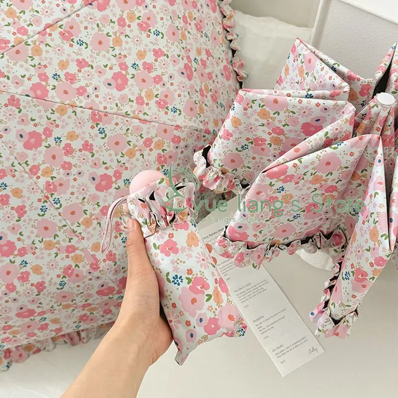 

Korean Style Pink Floral Umbrella, Cute Sun Umbrella for Both Rain and Sunshine, Sun Protection and UV Protection Sun Umbrella