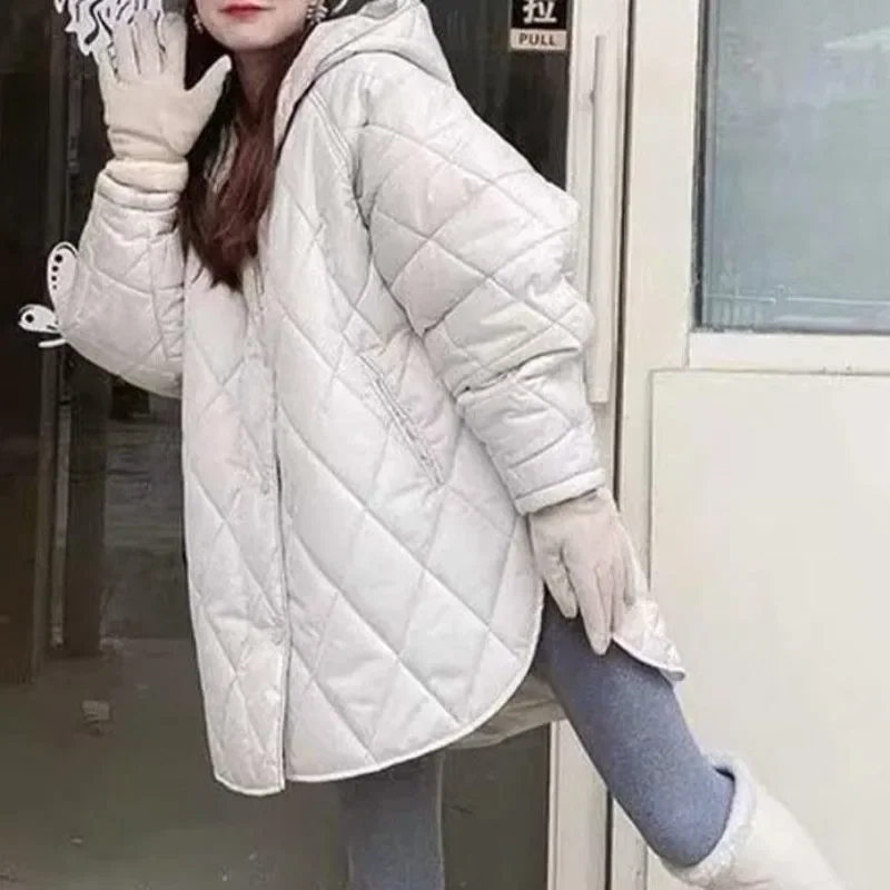 

Women Clothing Warm Beige Medium Long Styles Hooded Warm Cotton Jacket Female Casual Coat Streetwear Long Sleeve Parkas Chic Top