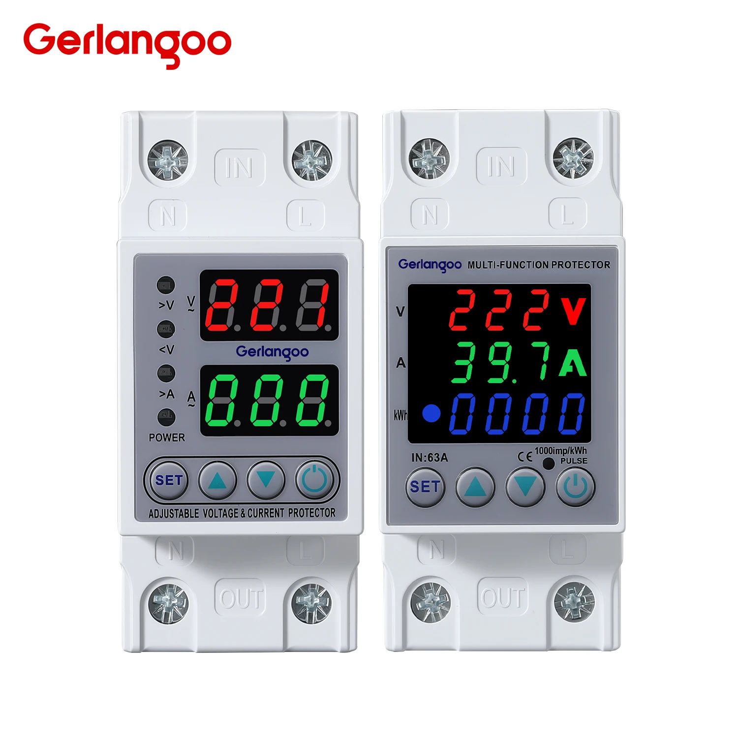 DIN Rail Dual Display 40A 63A 80A 220V 230VA Adjustable Over Voltage Current And Under Voltage Protective Device Protector Relay
